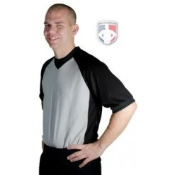 Smitty Officials Apparel Smitty Grey V-Neck Referee Shirt With Black Raglan Sleeves And 3" Side Panel
