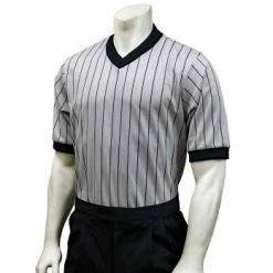Smitty Officials Apparel Smitty Grey V-Neck Performance Mesh Referee Shirt With Black Pinstripes