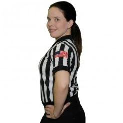 Smitty Officials Apparel Smitty Dye Sublimated Women's 1" Stripe V-Neck Referee Shirt With USA FLAG