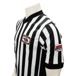 Nebraska (NSAA-NHSOA) 1" Stripe Body Flex Men's V-Neck Referee Shirt With NHSOA Logo & Side Panels