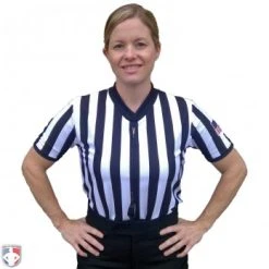 Smitty Officials Apparel Smitty Women's 1" Stripe Body Flex V-Neck Referee Shirt With USA Flag